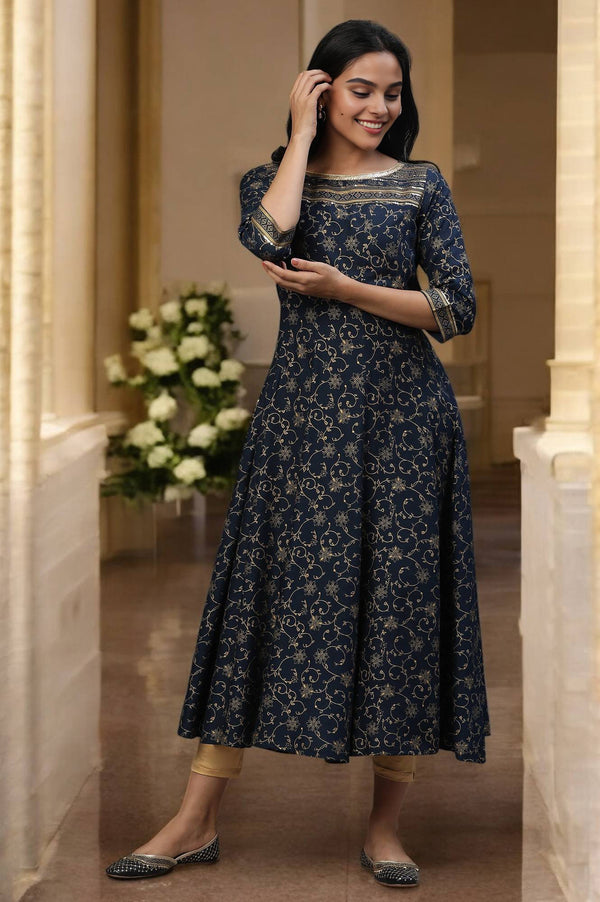Blue A-libe Floral Printed Embellished Kurta