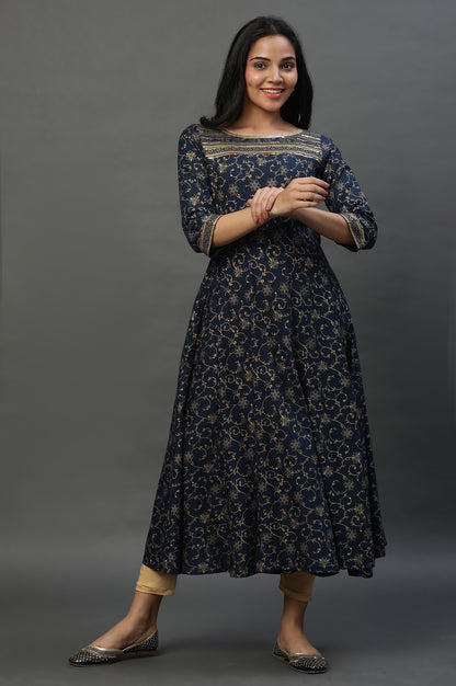 Blue A-libe Floral Printed Embellished Kurta