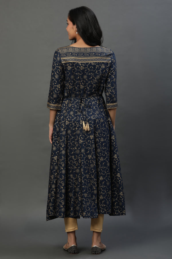 Blue A-libe Floral Printed Embellished Kurta
