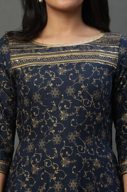 Blue A-libe Floral Printed Embellished Kurta