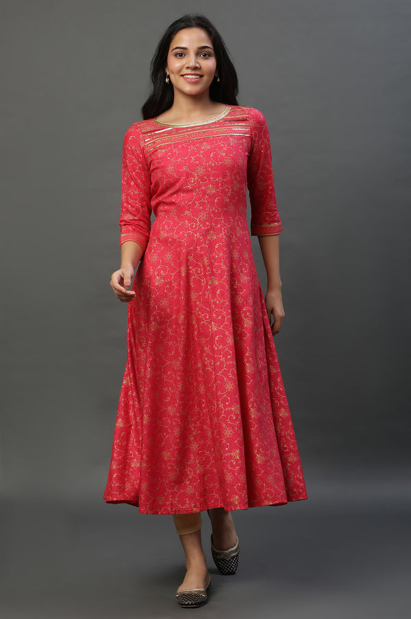 Pink A-libe Floral Printed Embellished Kurta