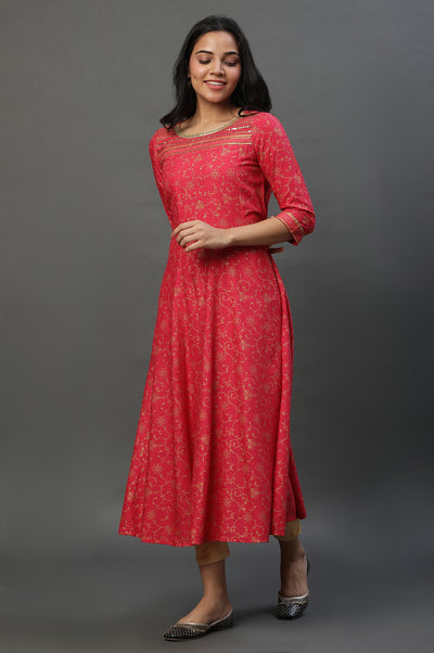 Pink A-libe Floral Printed Embellished Kurta