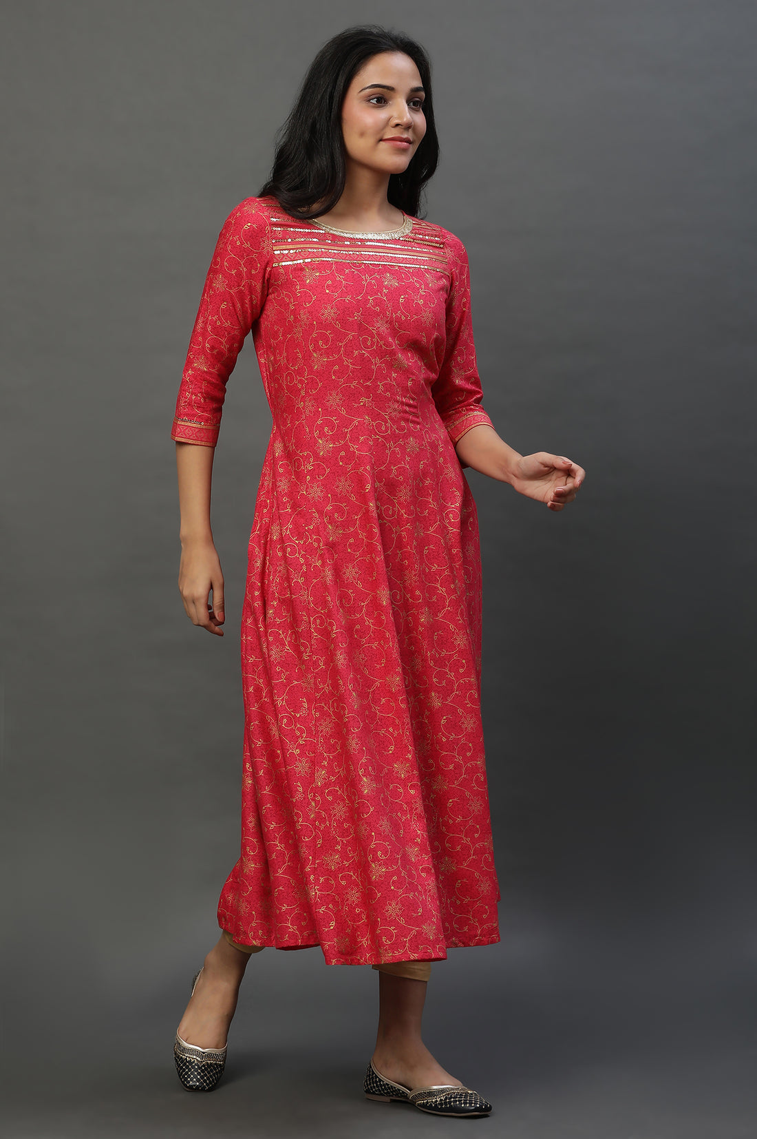 Pink A-libe Floral Printed Embellished Kurta