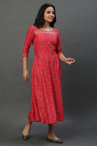 Pink A-libe Floral Printed Embellished Kurta
