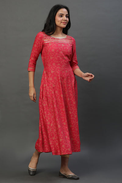 Pink A-libe Floral Printed Embellished Kurta