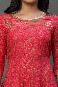 Pink A-libe Floral Printed Embellished Kurta