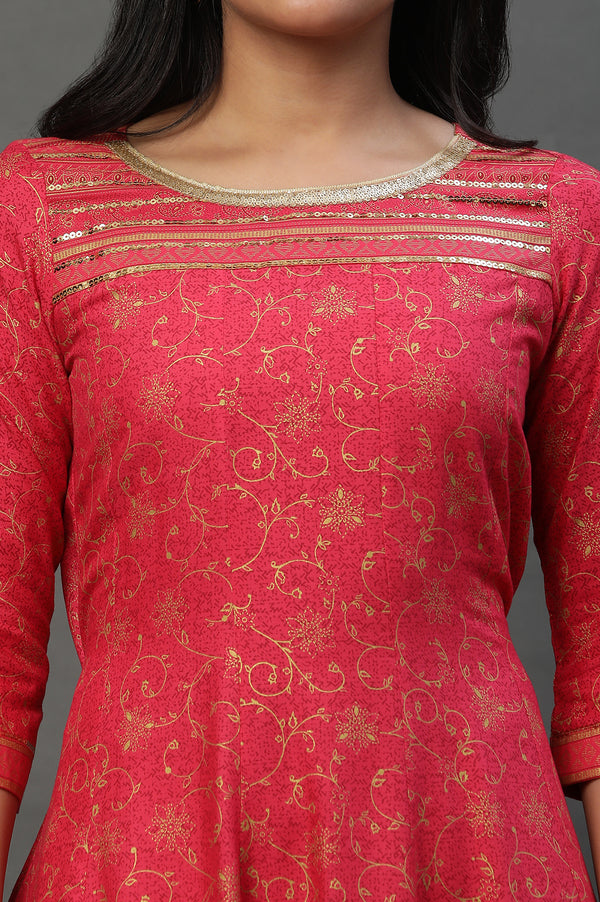 Pink A-libe Floral Printed Embellished Kurta
