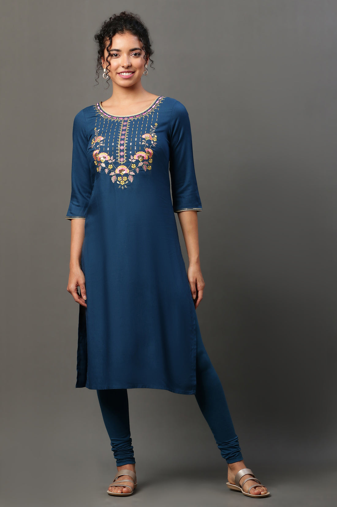 Blue Embroidered Festive Kurta