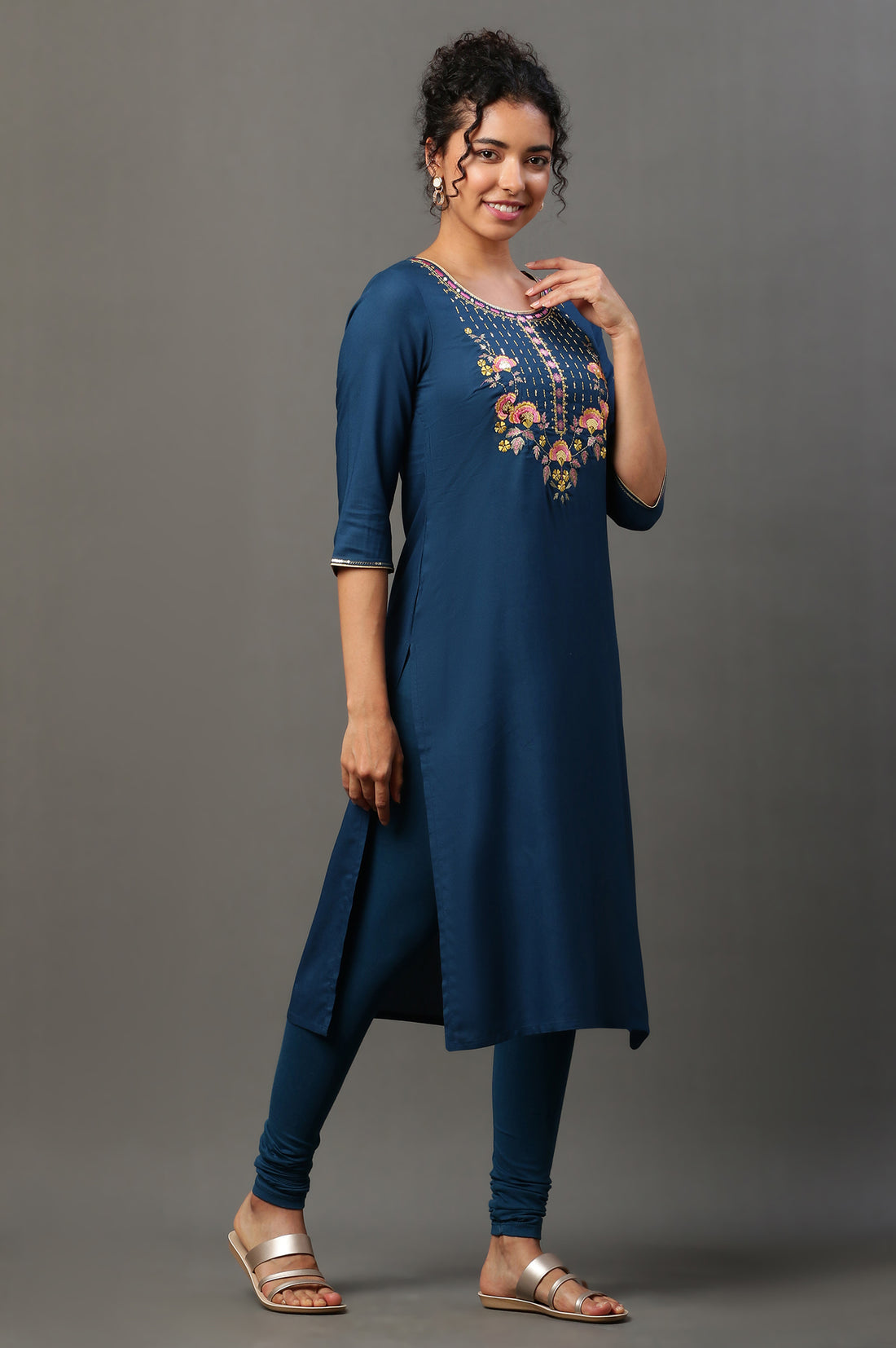 Blue Embroidered Festive Kurta