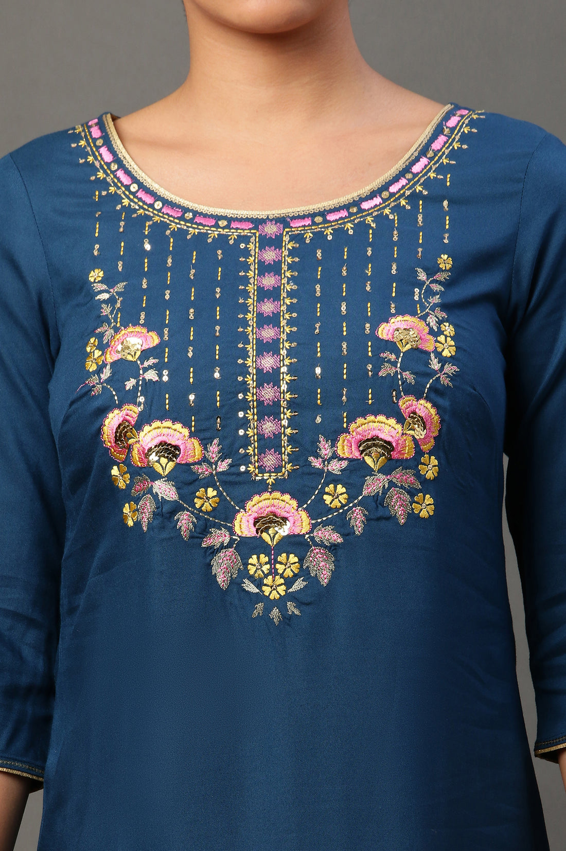 Blue Embroidered Festive Kurta