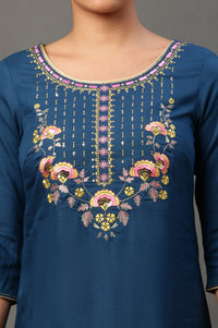 Blue Embroidered Festive Kurta