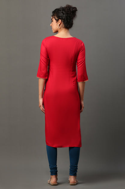 Red Zari Embroidered Festive Kurta