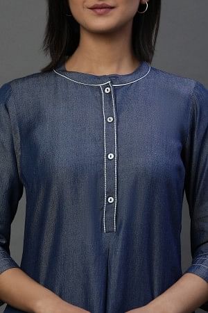 Blue Denim Solid Short Kurti