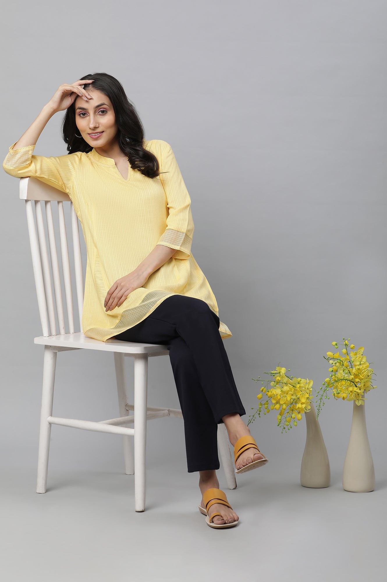 Yellow Panelled Western Aurelia Kurti