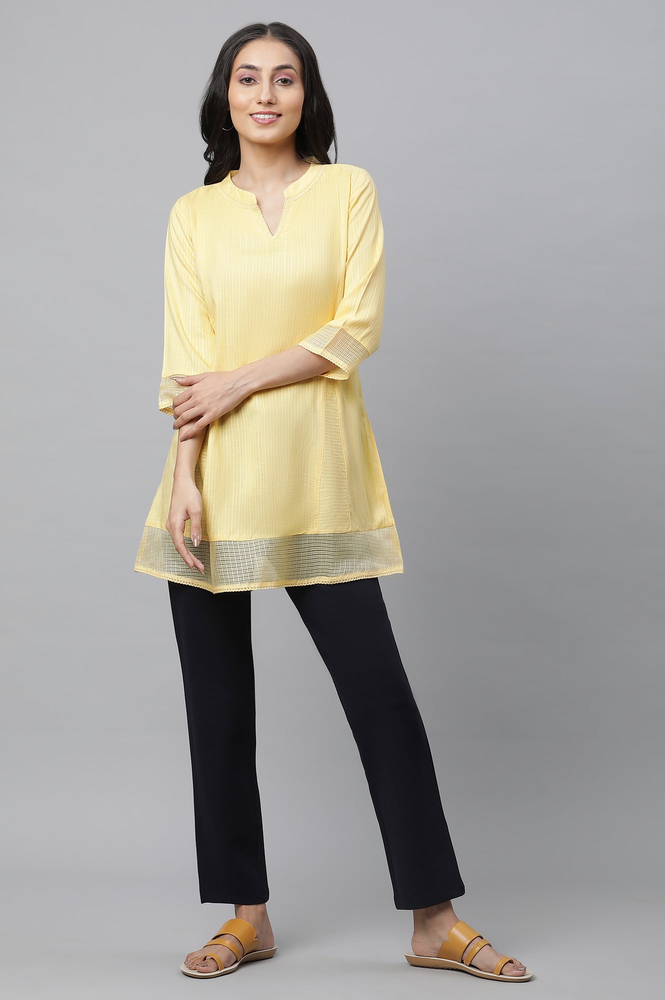 Yellow Panelled Western Aurelia Kurti