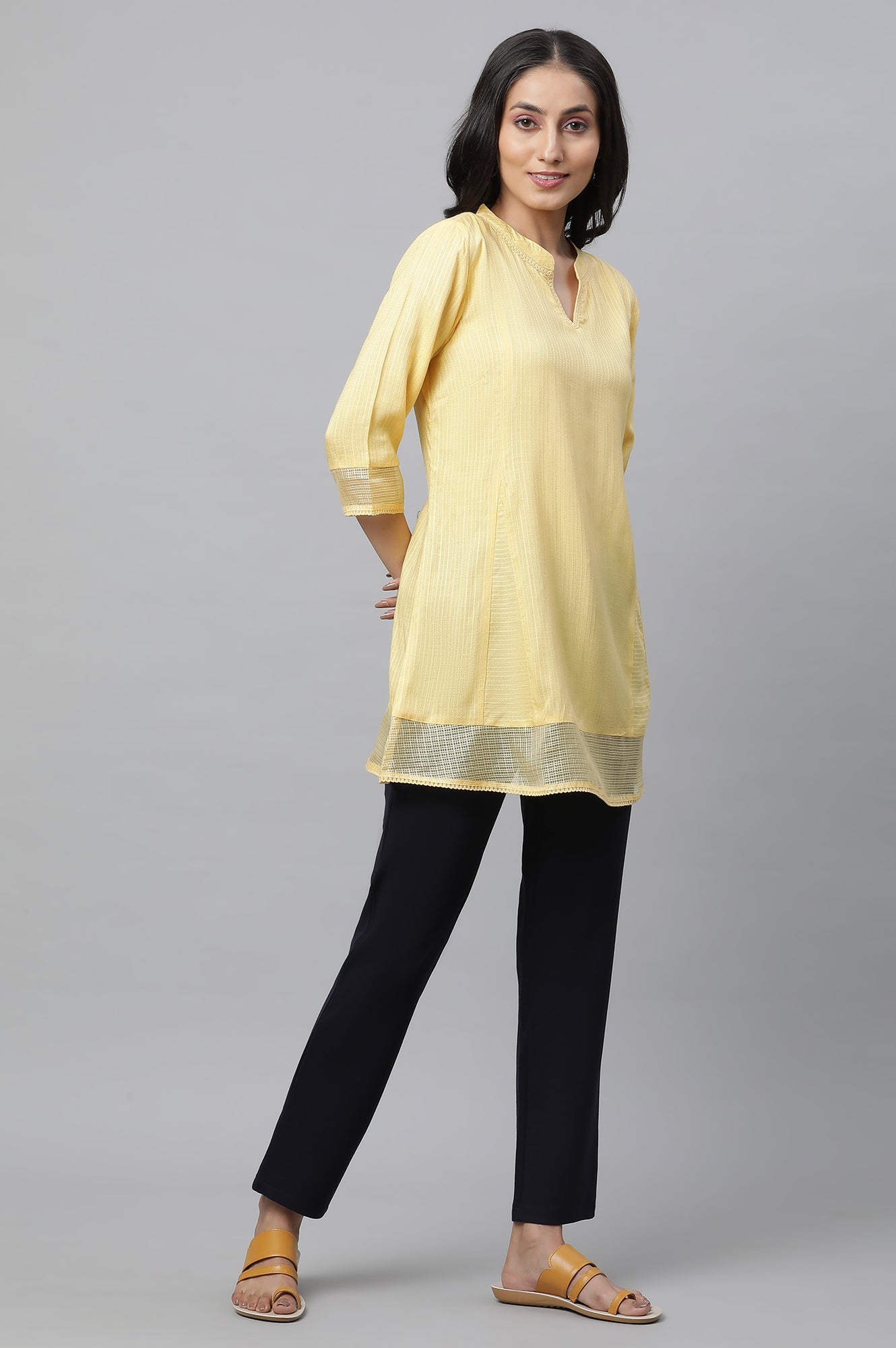 Yellow Panelled Western Aurelia Kurti