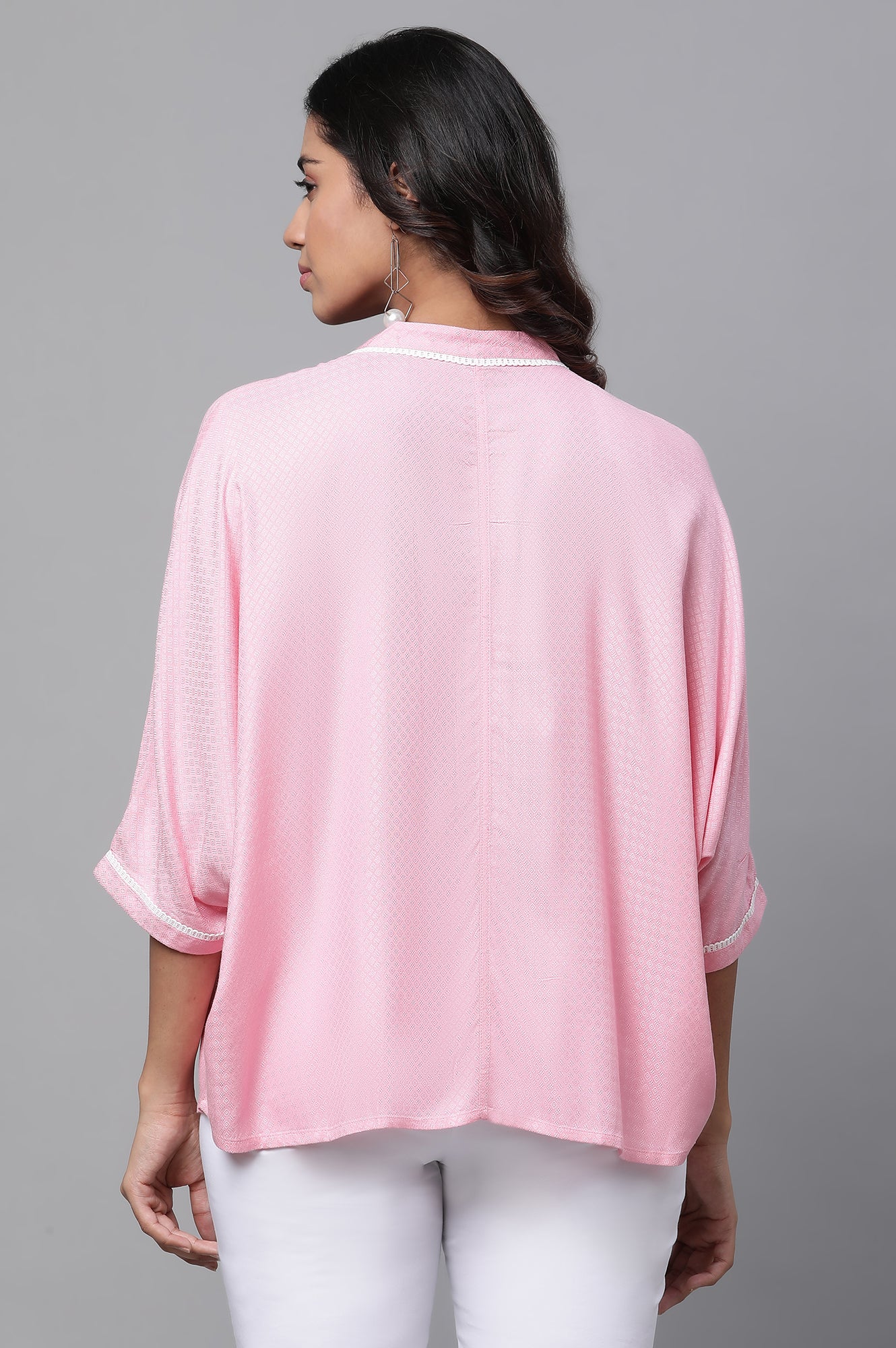 Pink Loose Fit Top with Lace Detailing