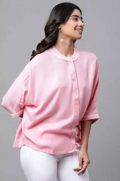 Pink Loose Fit Top with Lace Detailing