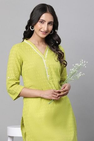 Green Floral Printed Casual Kurti