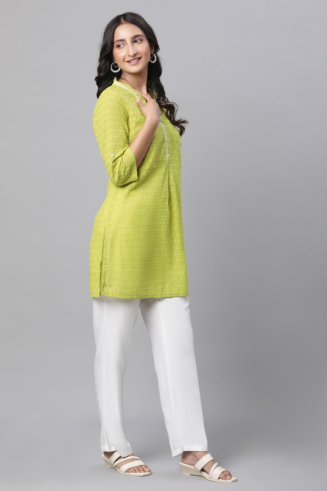 Green Floral Printed Casual Kurti