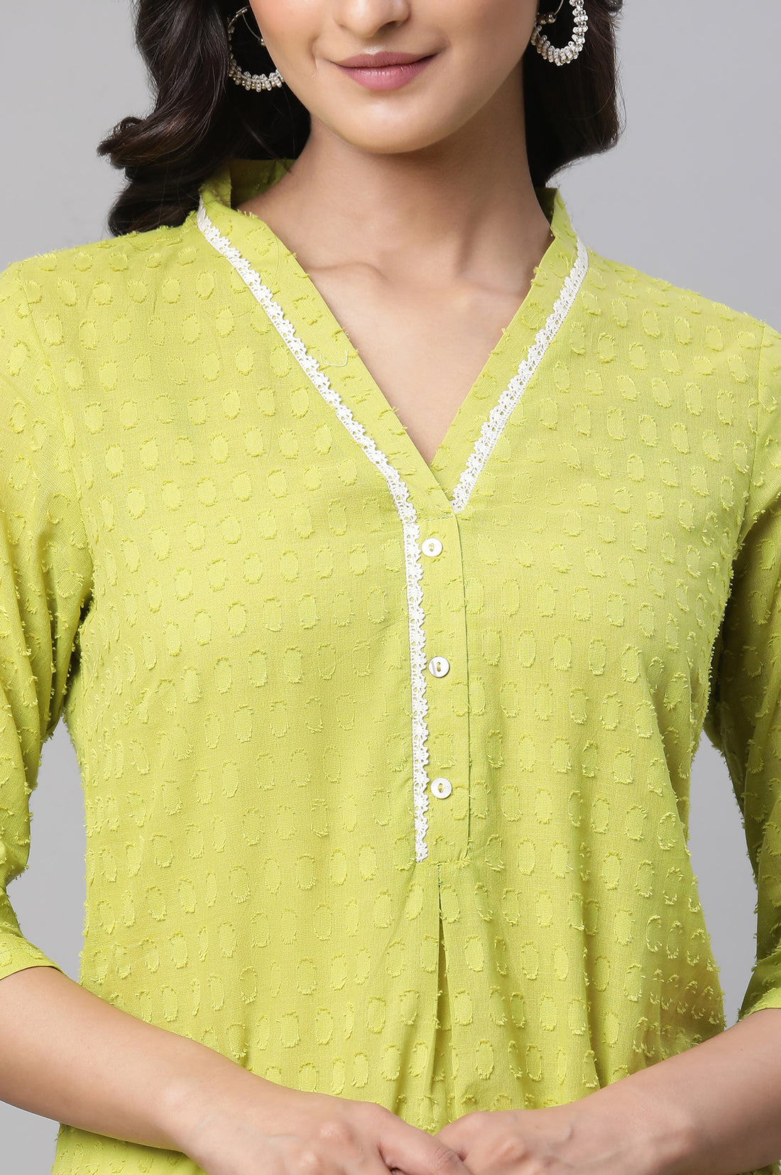 Green Floral Printed Casual Kurti