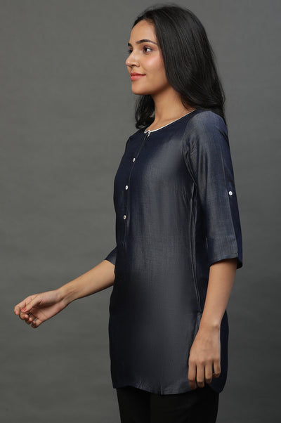 Blue Cotton Denim Western Kurti