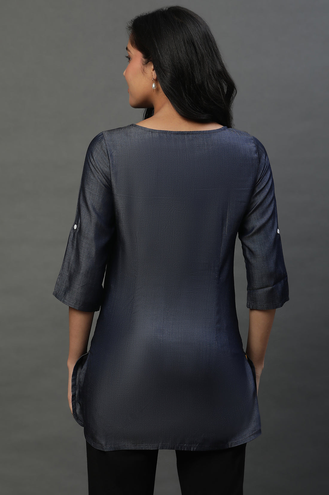 Blue Cotton Denim Western Kurti