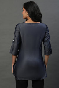 Blue Cotton Denim Western Kurti