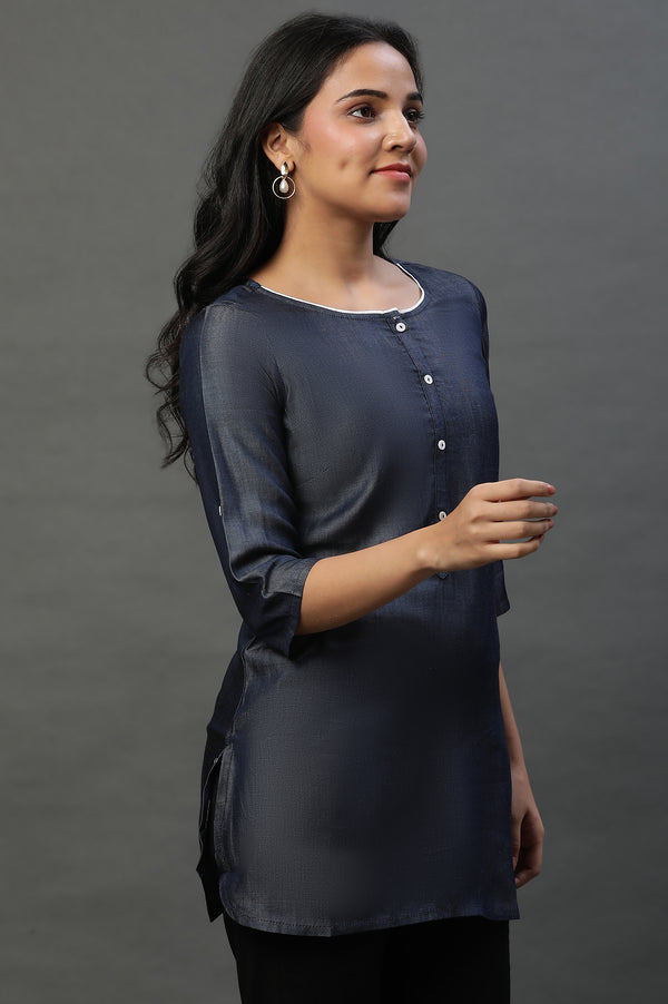 Blue Cotton Denim Western Kurti