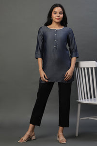 Blue Cotton Denim Western Kurti