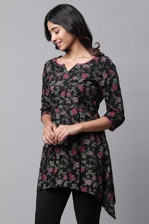 Black Floral Printed Handkerchief Kurti