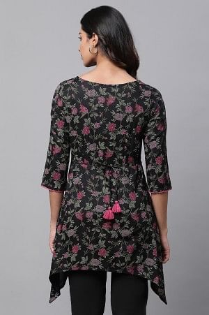 Black Floral Printed Handkerchief Kurti