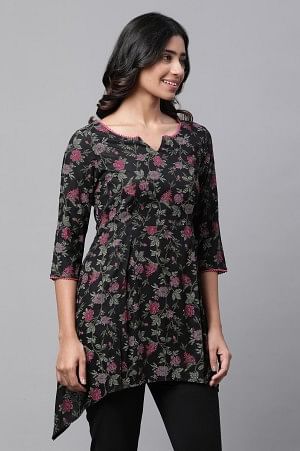 Black Floral Printed Handkerchief Kurti