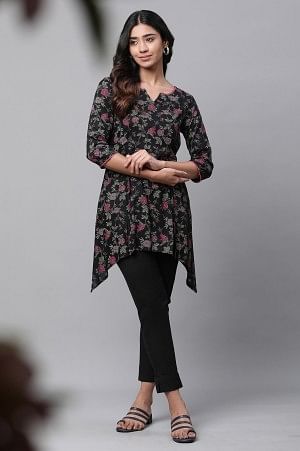 Black Floral Printed Handkerchief Kurti