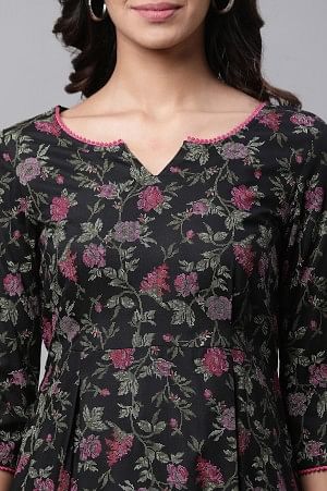 Black Floral Printed Handkerchief Kurti