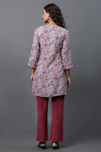 White Short Kurti with Purple Paisley Print