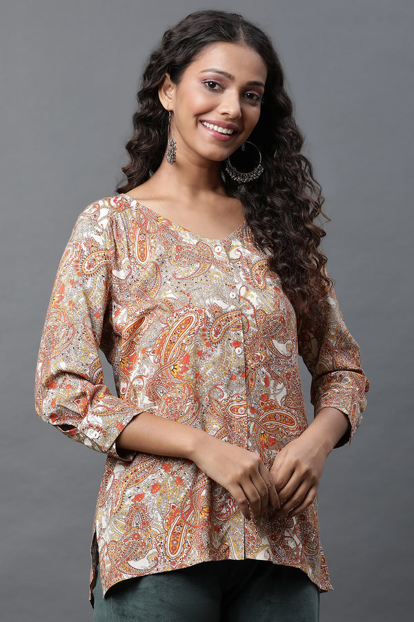Multi-Coloured Paisley Printed Casual Kurti