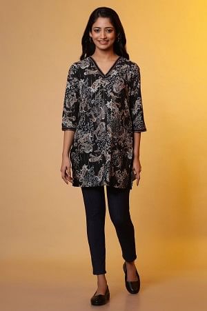 Black Floral Printed Kurti