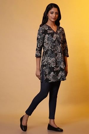 Black Floral Printed Kurti