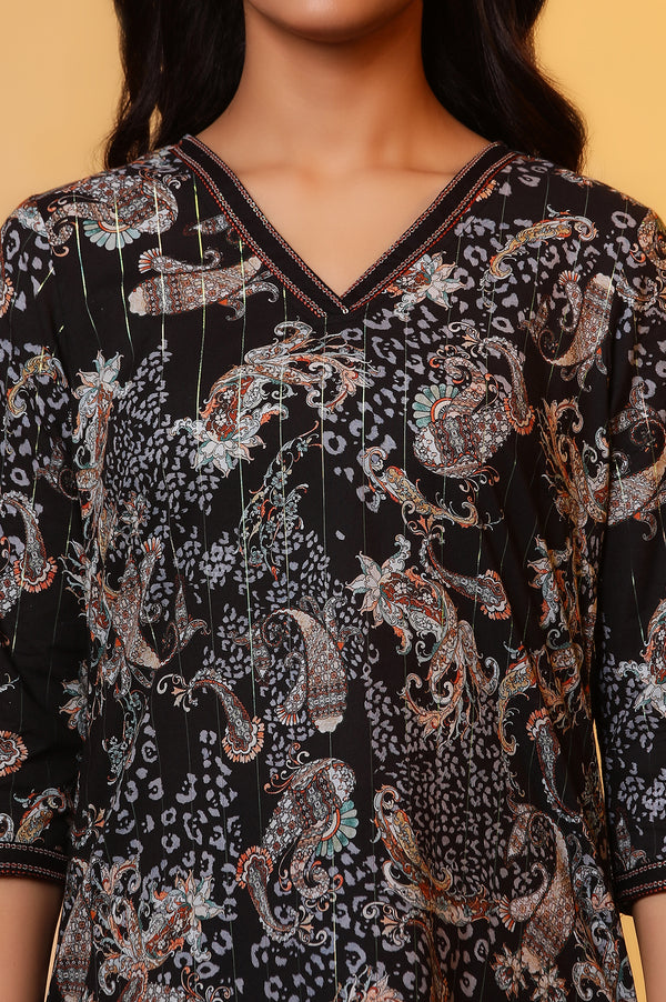 Black Floral Printed Kurti