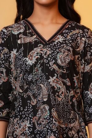 Black Floral Printed Kurti