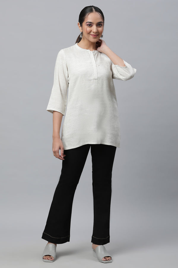 Khadi Beige Basic Straight Cotton Kurti