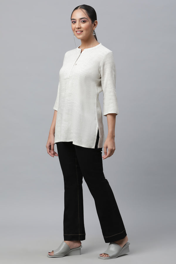 Khadi Beige Basic Straight Cotton Kurti