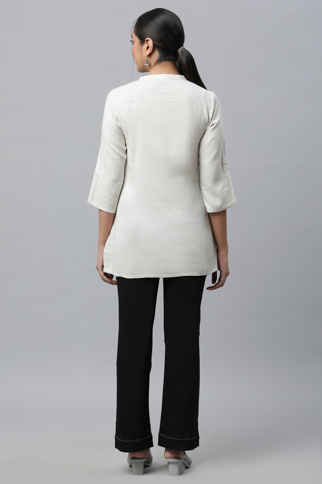 Khadi Beige Basic Straight Cotton Kurti