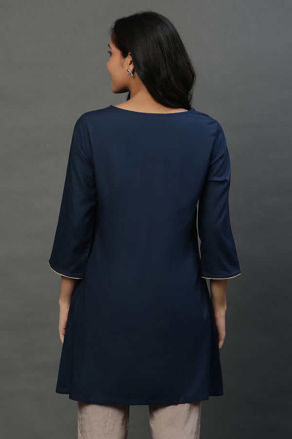 Blue Embroidered Short Kurti