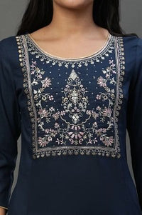 Blue Embroidered Short Kurti