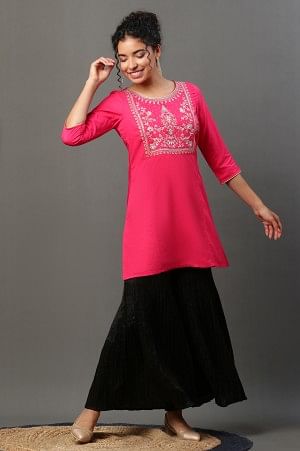 Pink Embroidered Short Kurti