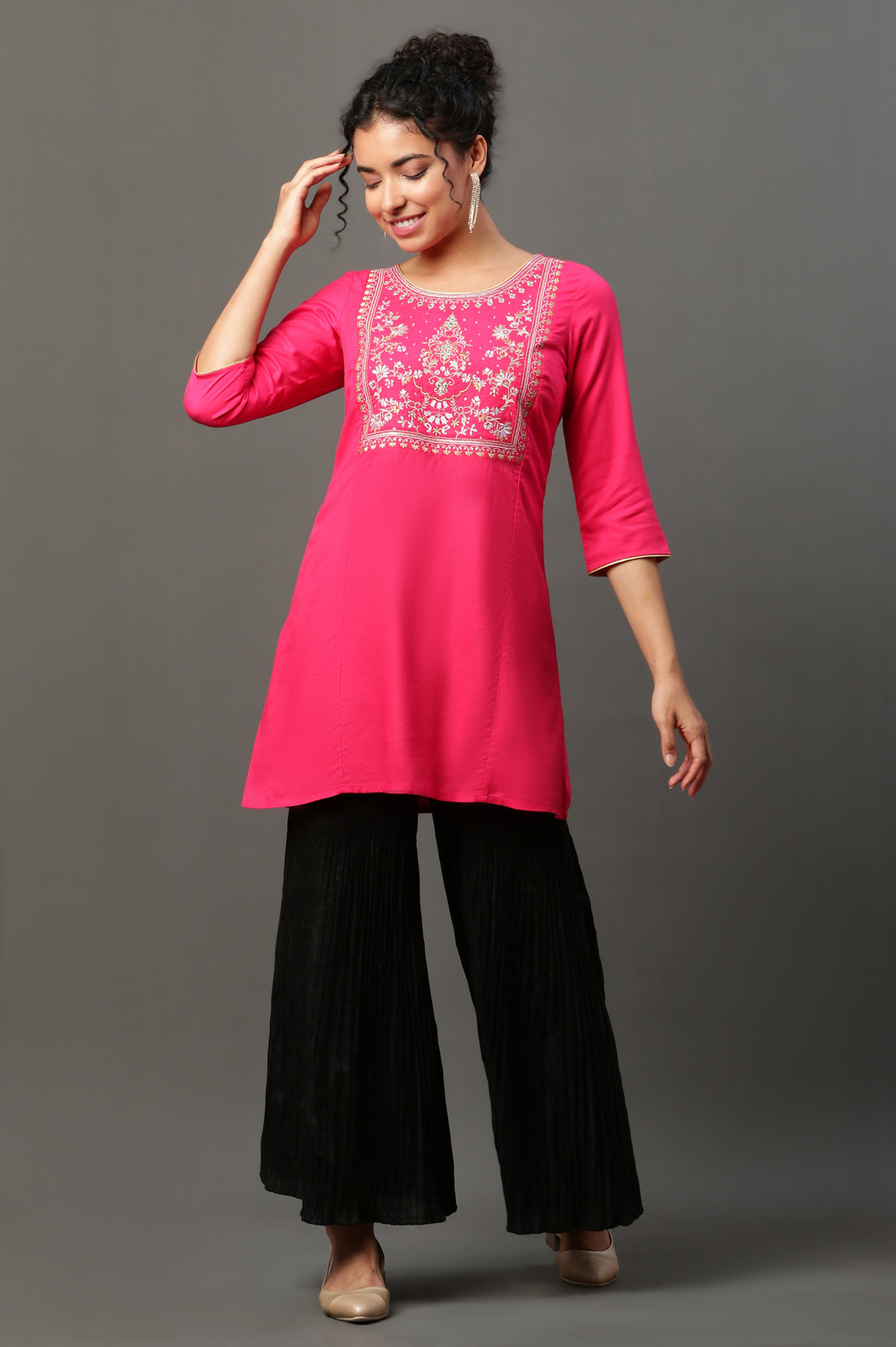 Pink Embroidered Short Kurti