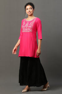 Pink Embroidered Short Kurti