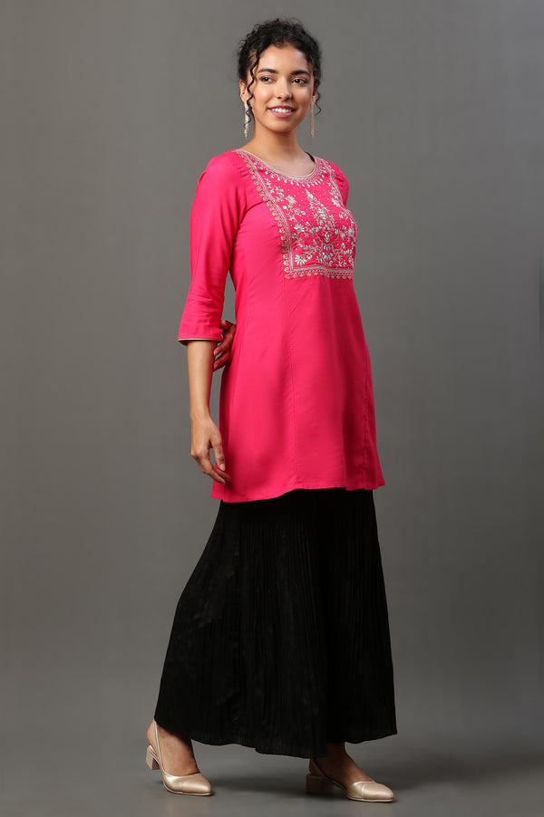 Pink Embroidered Short Kurti